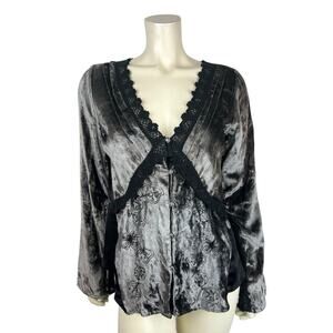 Age of Love Nataya Velvet Embroidered Top Size M Lace Vneck Boho Peasant Floral